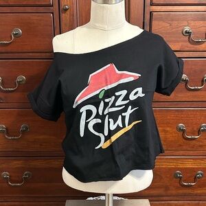 Black Off-Shoulder Graphic Tee